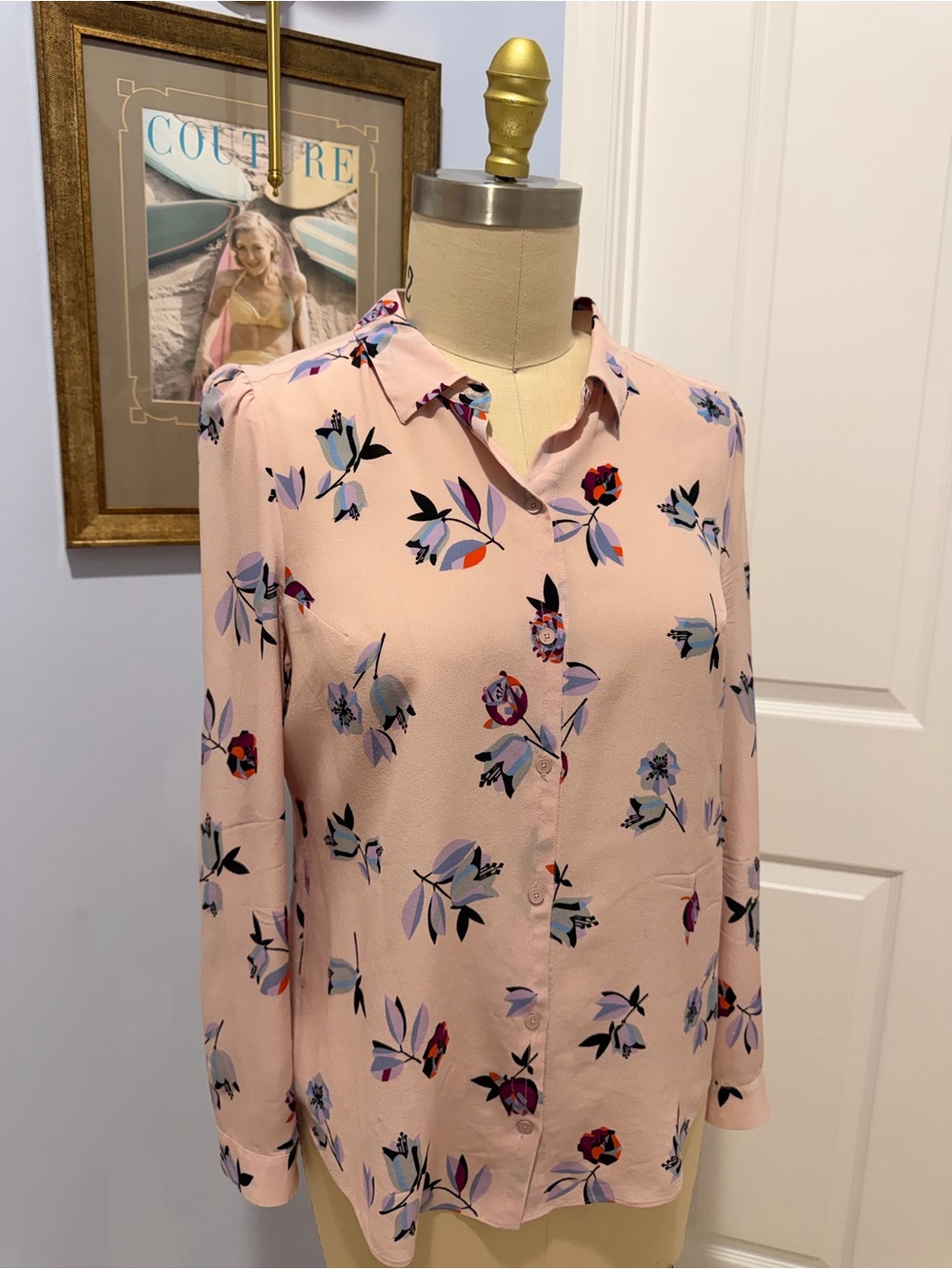 Rebecca Taylor Blush Floral Print Button-Front Top